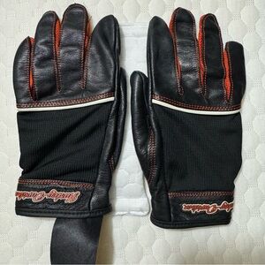 Harley-Davidson Black Gloves with Orange Logo & Stitching